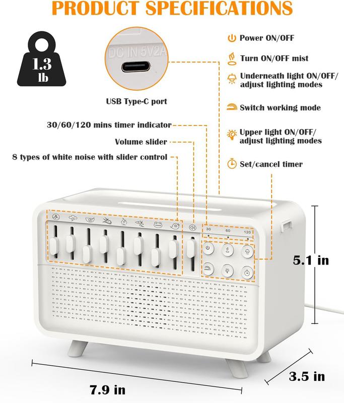 Pyronix Multifunctional Wireless Speaker with 8 Natural Noise Sounds, Essential Oil Diffuser, Night Light All-in-one, Sleep Aid Humidifier, Audio Speaker