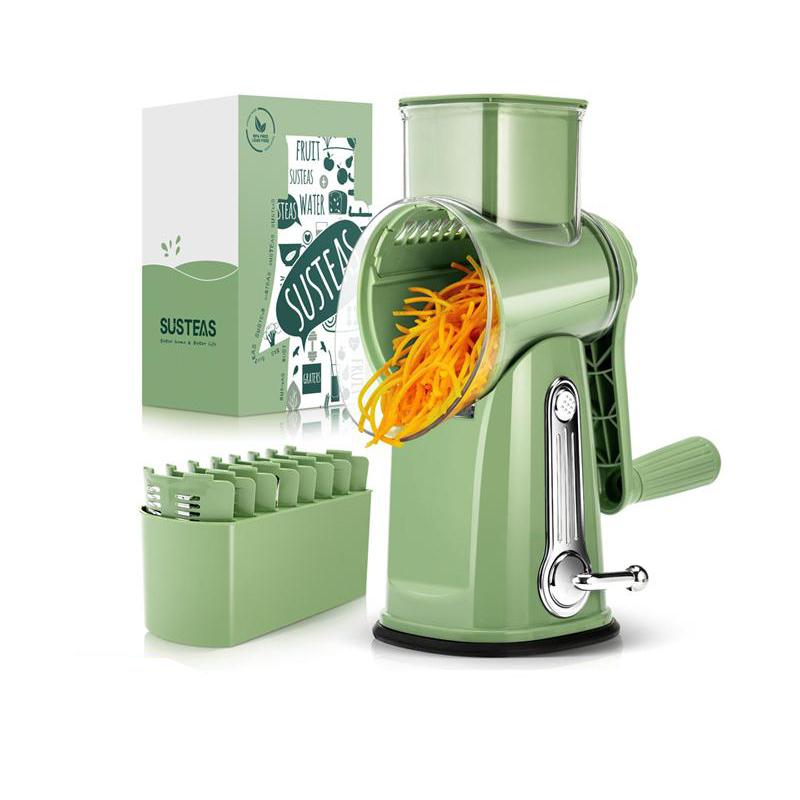 SUSTEAS Rotary Cheese Grater with Handle, 5 Well-Designed Blades, Strong Suction Cup Base, Kitchen Utensils