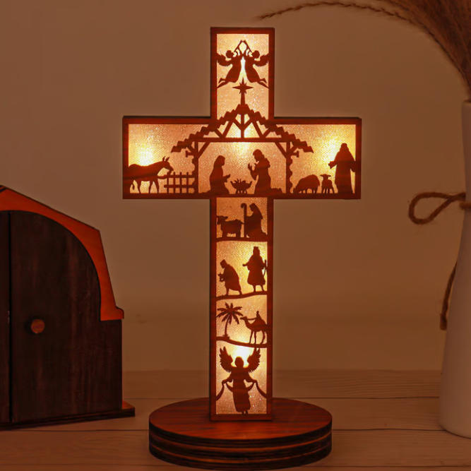 3D Wooden Nativity Scene Book Display With Light
