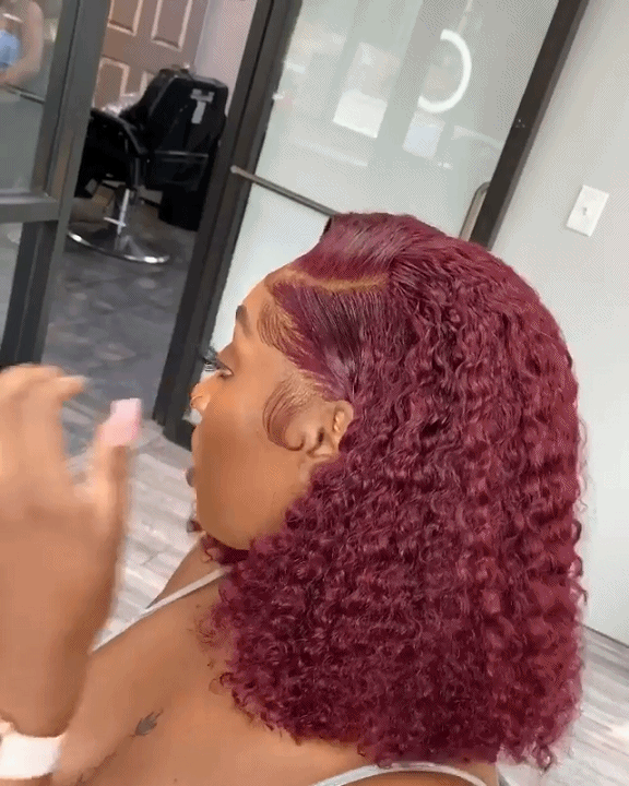 Wine Red Short Bob Hair Curly Wig