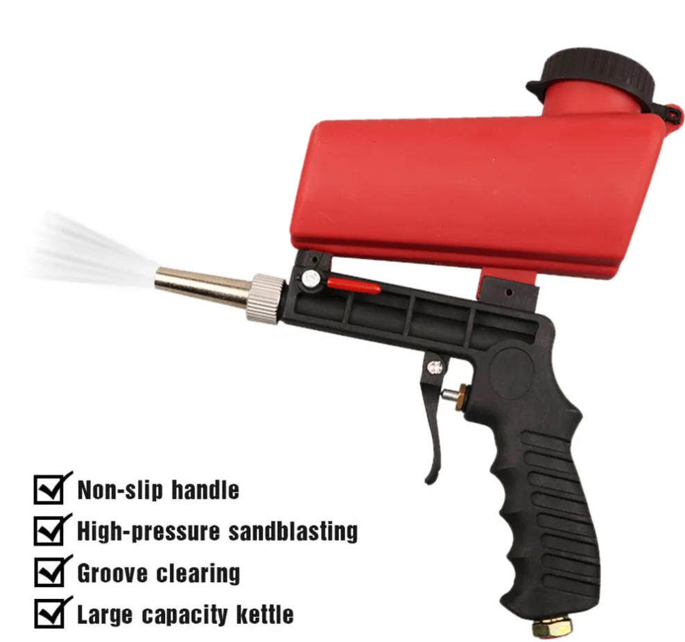 90PSI Pneumatic Sand Gun Kit, Sandblasting Machine Industrial Adjustable Portable Hand Held Sand