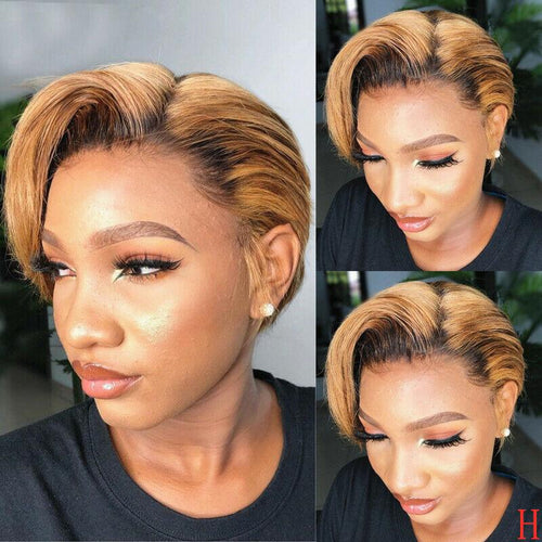 Best Design Gold Short Layered Pixed Cut  Straight Wig