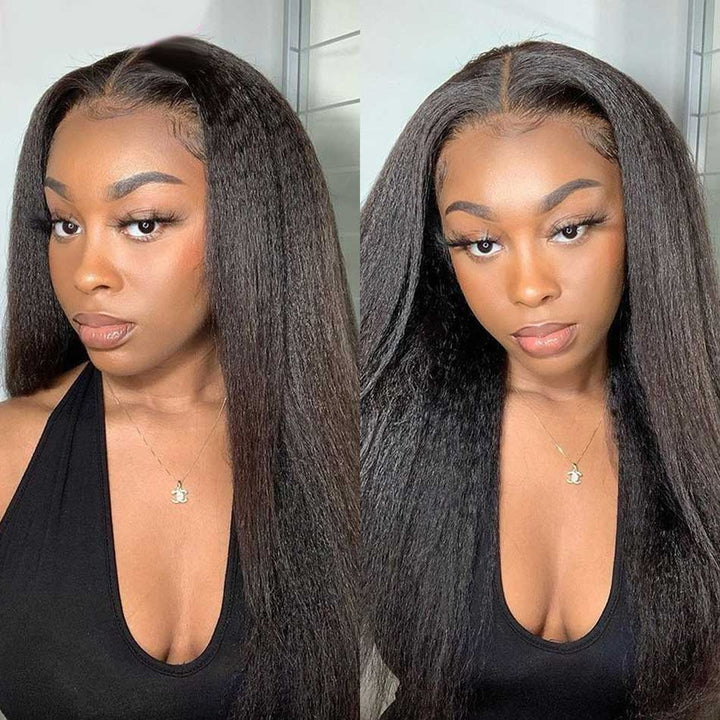 Kinky straight 200% density glueless brazilian black wigs with baby hair