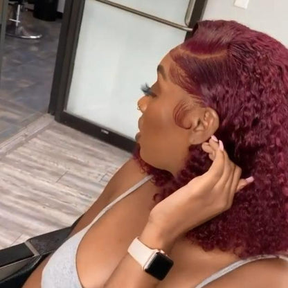 Wine Red Short Bob Hair Curly Wig