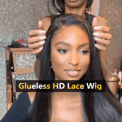 Charming and Elegant Mid-Part No Glue Long Straight Black Wig