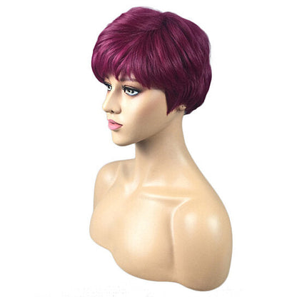 Wine Red Short Wig Pixie Straight Hair
