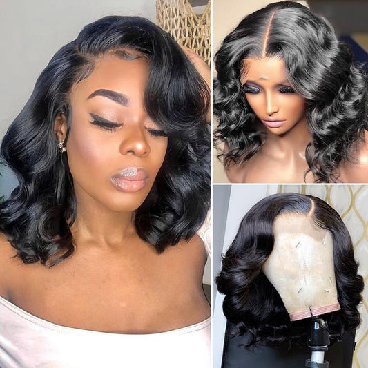 Black Wave Wig Medium Hiar Centre Parting Wig For Women