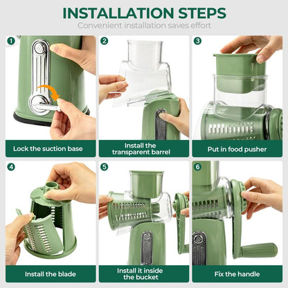 SUSTEAS Rotary Cheese Grater with Handle, 5 Well-Designed Blades, Strong Suction Cup Base, Kitchen Utensils