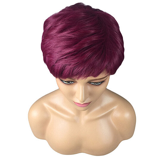 Wine Red Short Wig Pixie Straight Hair