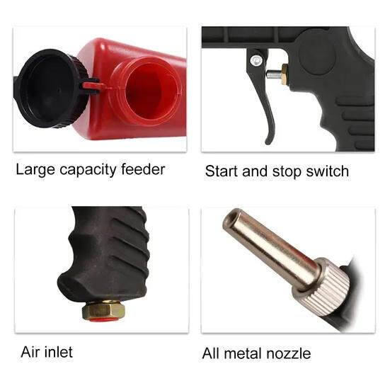 90PSI Pneumatic Sand Gun Kit, Sandblasting Machine Industrial Adjustable Portable Hand Held Sand