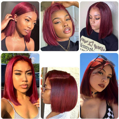 Wine Red Brazilian Straight Hai Bob Wigs Lady Wig