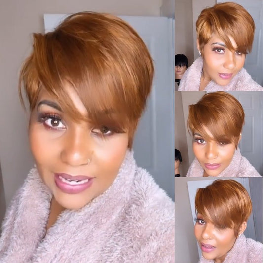 Light Brown Short Pixie Wig Bob Straight Hair