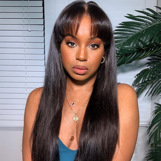 Black Long Straight Wig With Bang