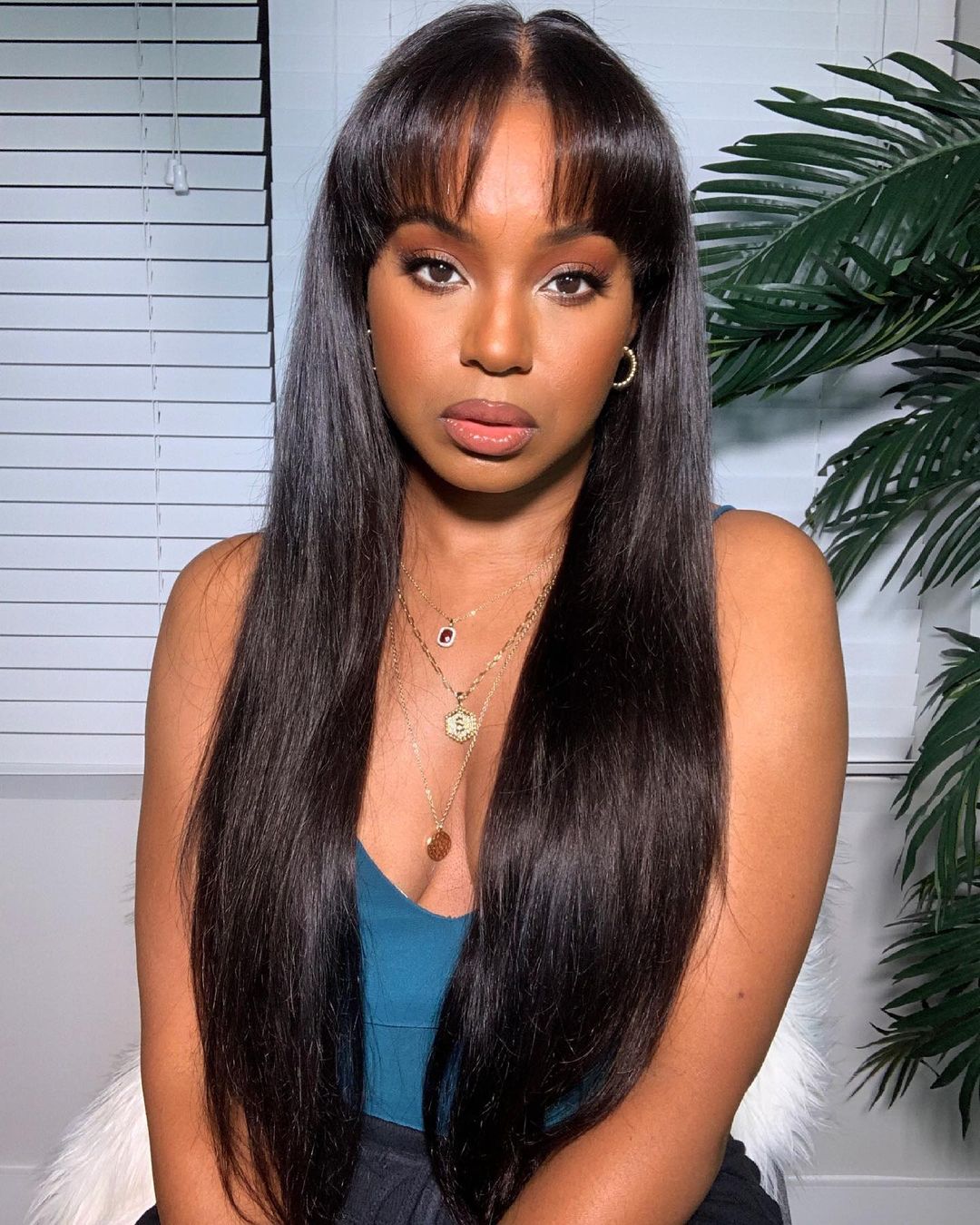 Black Long Straight Wig With Bang