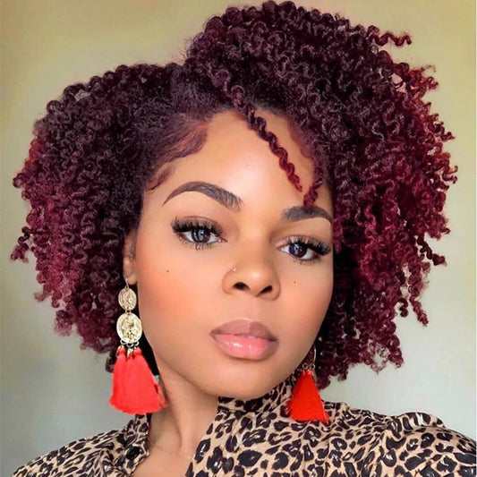 Super Fluffy Afro Kinky Curly Wigs Wine Red Explosive Hair