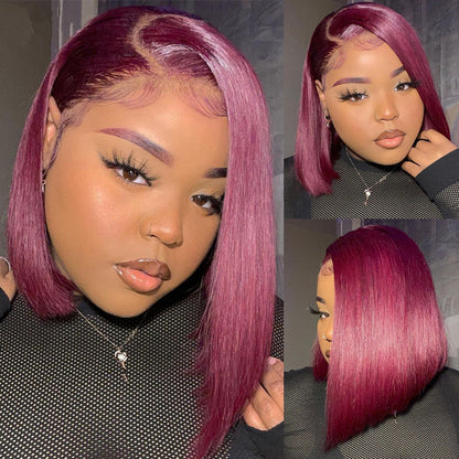 Wine Red Brazilian Straight Hai Bob Wigs Lady Wig