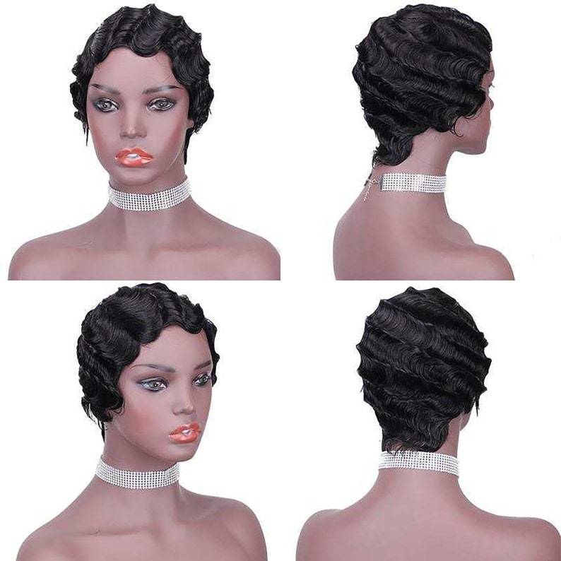 Black Pxied Cut Short Wave WChic Curly Wigs