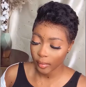 Natural Black Short Wavy Curly Pixed Cut Wig