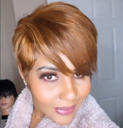 Light Brown Short Pixie Wig Bob Straight Hair