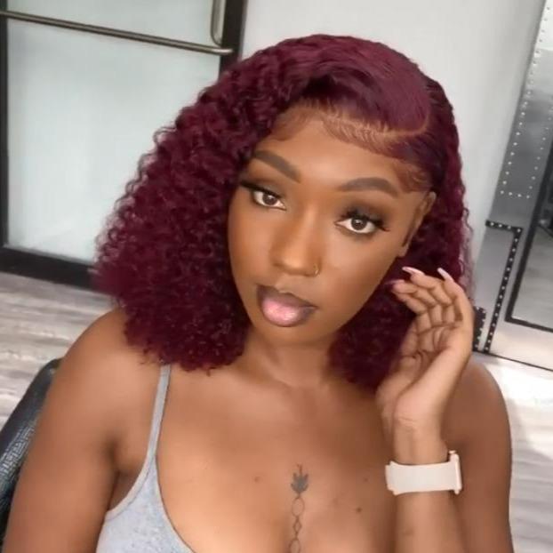 Wine Red Short Bob Hair Curly Wig