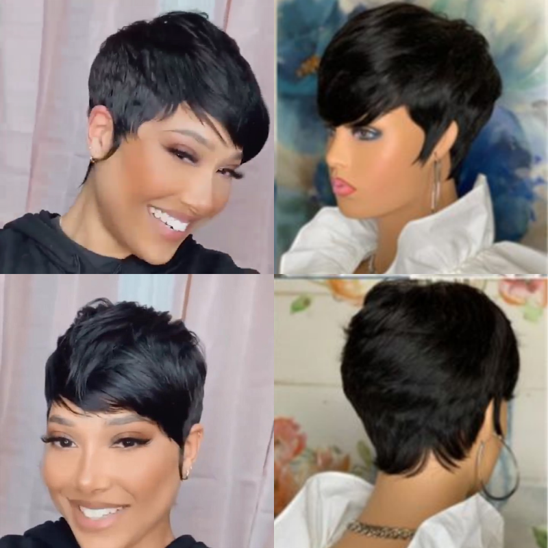 Pixed Cut Short Wig Black 4Inch Bob Straight Hair