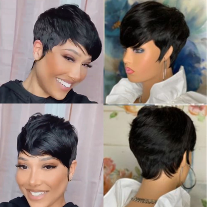 Pixed Cut Short Wig Black 4Inch Bob Straight Hair