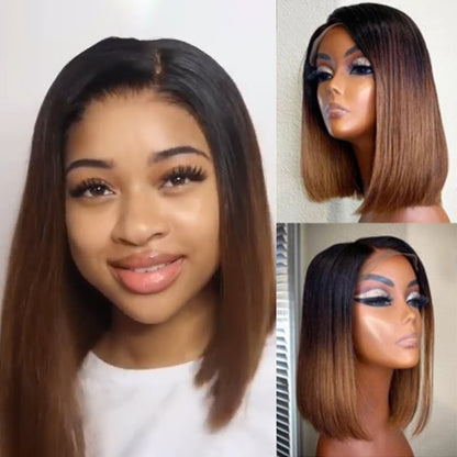 Black Gradient Light Brown Brazilian Straight Hair BOB Wigs Lady Wig