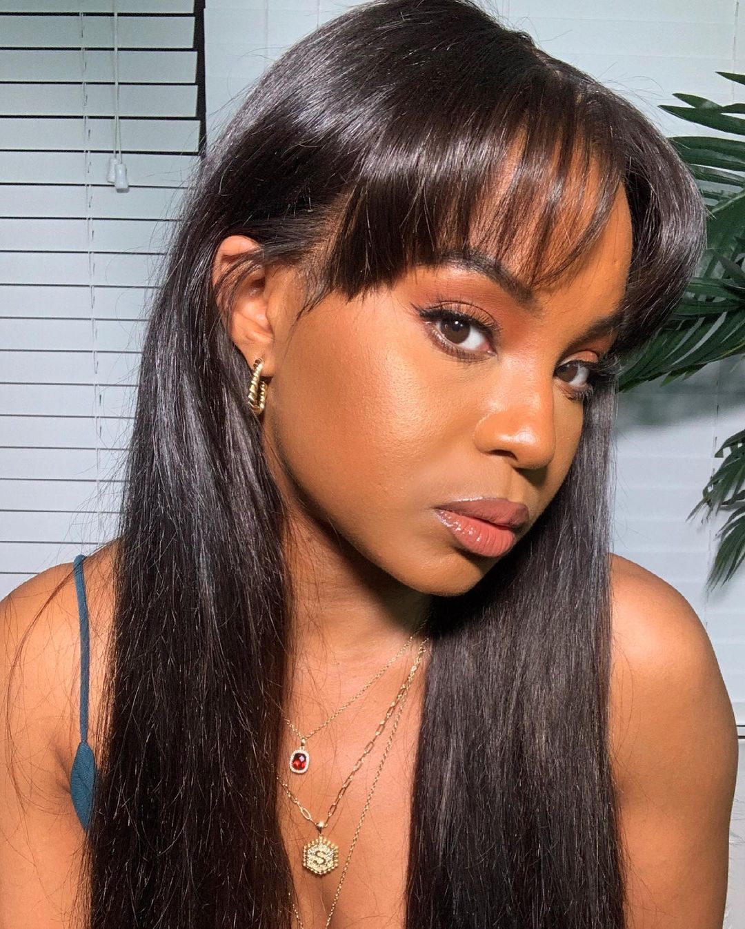 Black Long Straight Wig With Bang