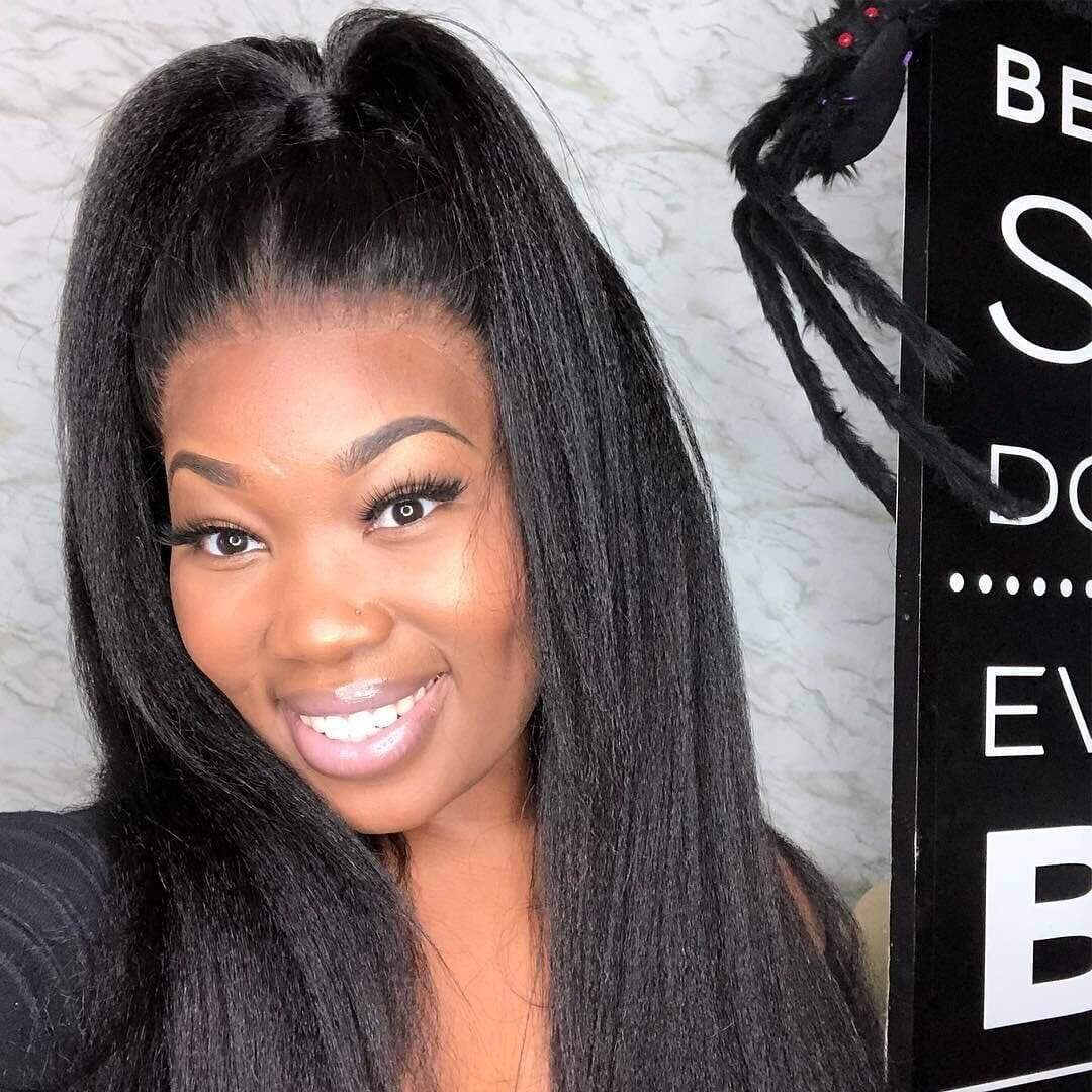 Kinky straight 200% density glueless brazilian black wigs with baby hair