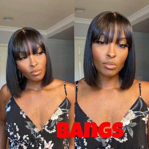 Black Brazilian Straight Hair Short BOB Wigs Lady Wig With Bangs