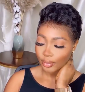 Natural Black Short Wavy Curly Pixed Cut Wig
