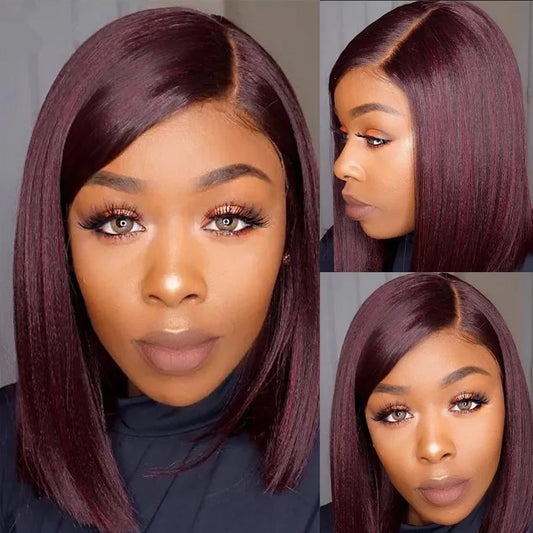 Wine Red Brazilian Straight Hai Bob Wigs Lady Wig