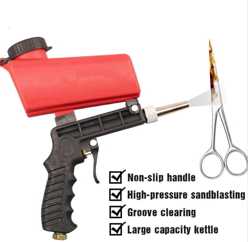 90PSI Pneumatic Sand Gun Kit, Sandblasting Machine Industrial Adjustable Portable Hand Held Sand