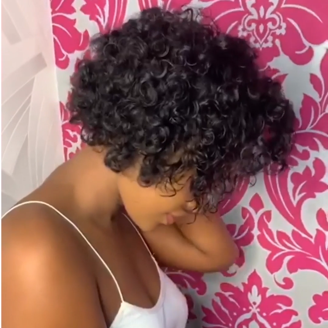 Black 6 Inch Short Wig Bob Curly Hair