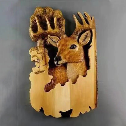 Animal Carving Handcraft Wall Hanging Sculpture Wood