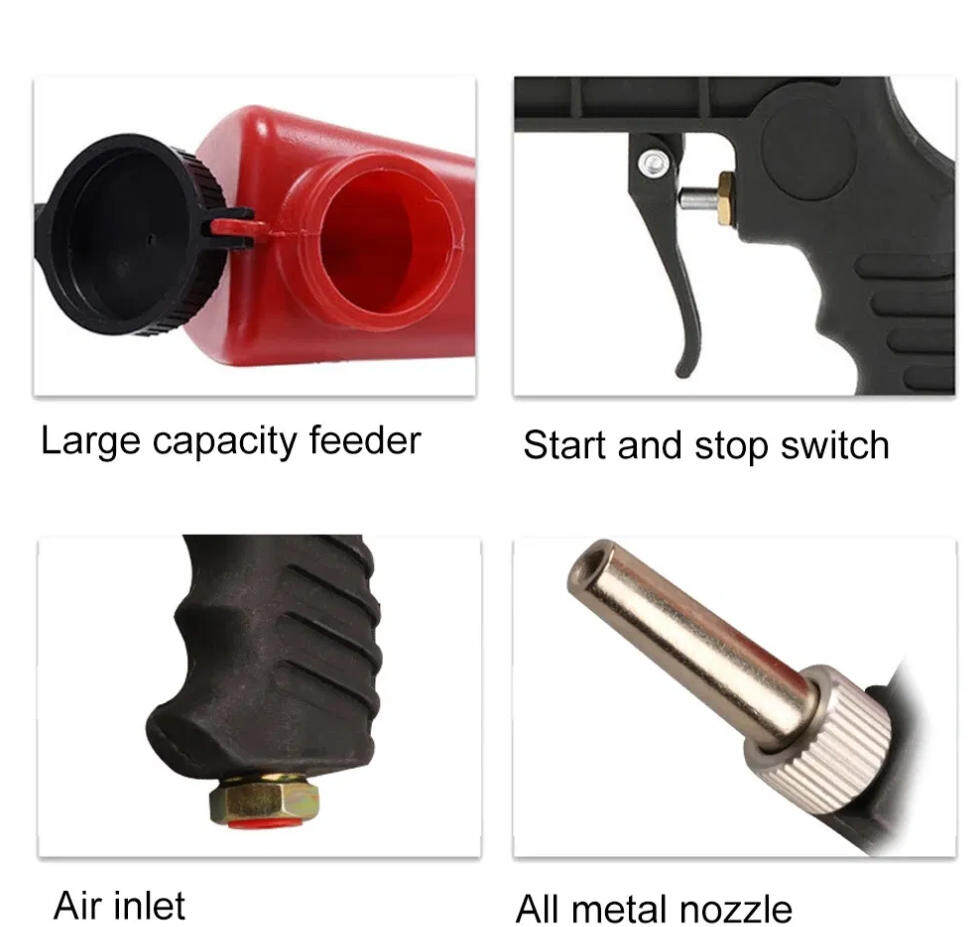 90PSI Pneumatic Sand Gun Kit, Sandblasting Machine Industrial Adjustable Portable Hand Held Sand