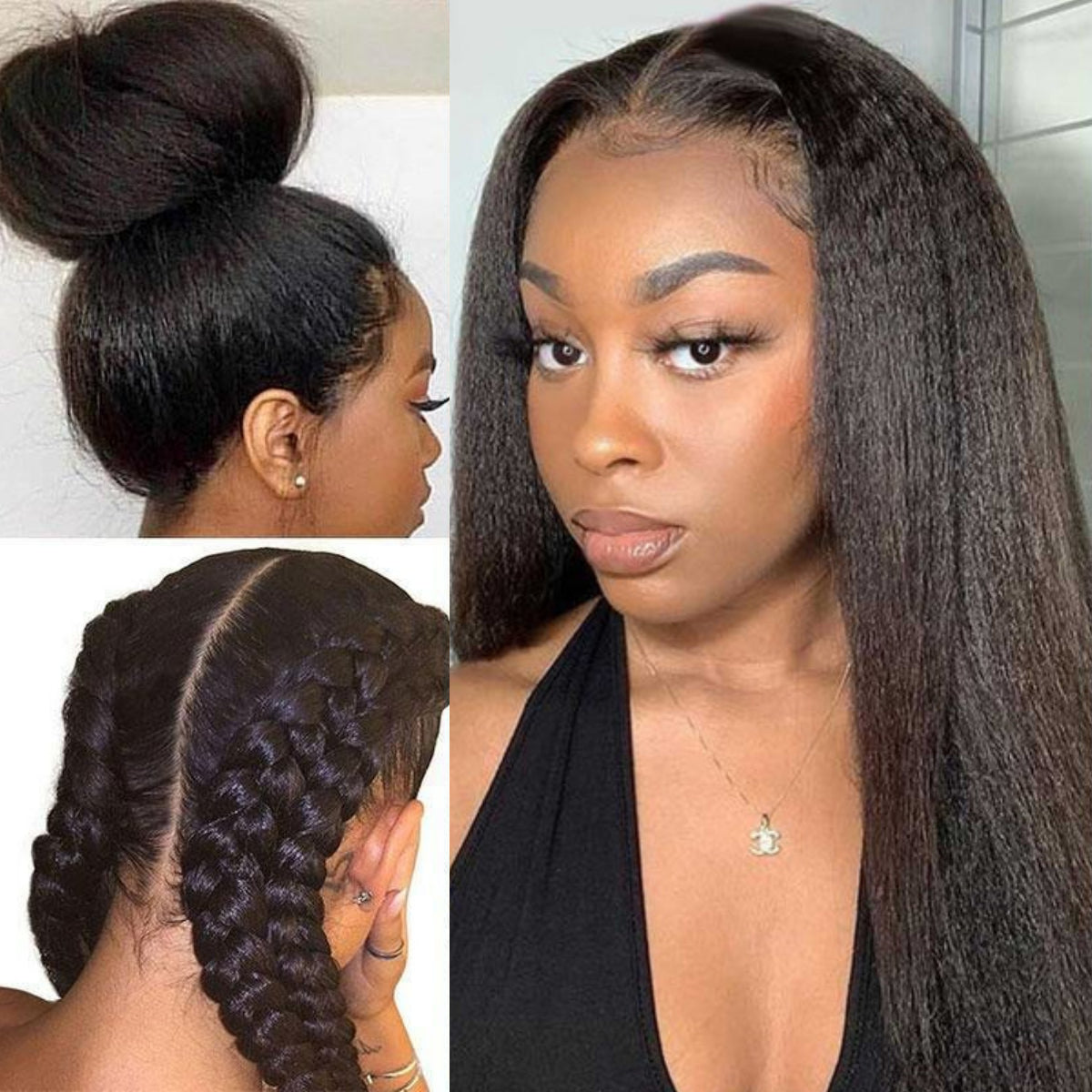 Kinky straight 200% density glueless brazilian black wigs with baby hair
