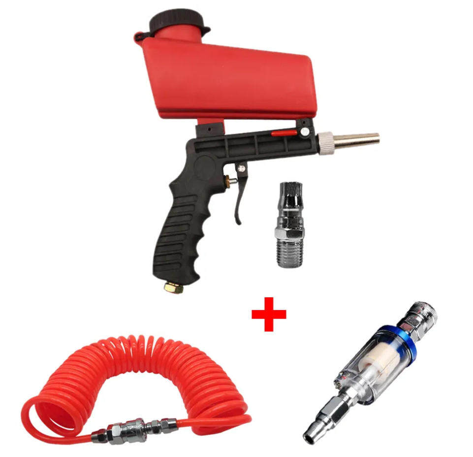 90PSI Pneumatic Sand Gun Kit, Sandblasting Machine Industrial Adjustable Portable Hand Held Sand