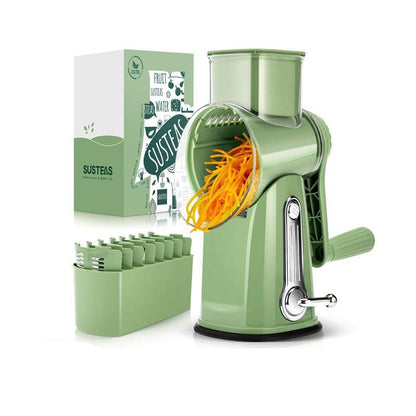 SUSTEAS Rotary Cheese Grater with Handle, 5 Well-Designed Blades, Strong Suction Cup Base, Kitchen Utensils