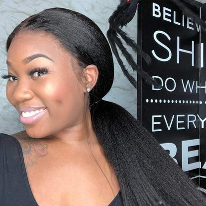 Kinky straight 200% density glueless brazilian black wigs with baby hair