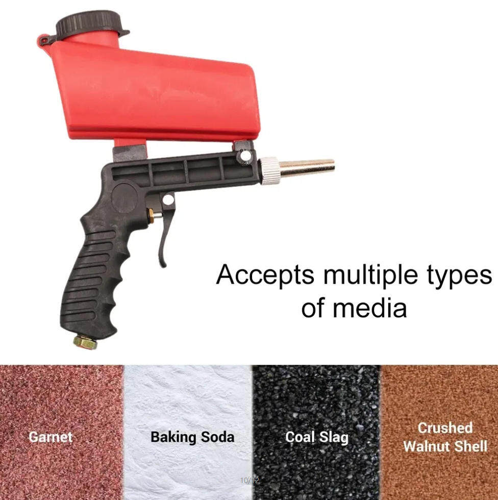 90PSI Pneumatic Sand Gun Kit, Sandblasting Machine Industrial Adjustable Portable Hand Held Sand