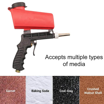 90PSI Pneumatic Sand Gun Kit, Sandblasting Machine Industrial Adjustable Portable Hand Held Sand