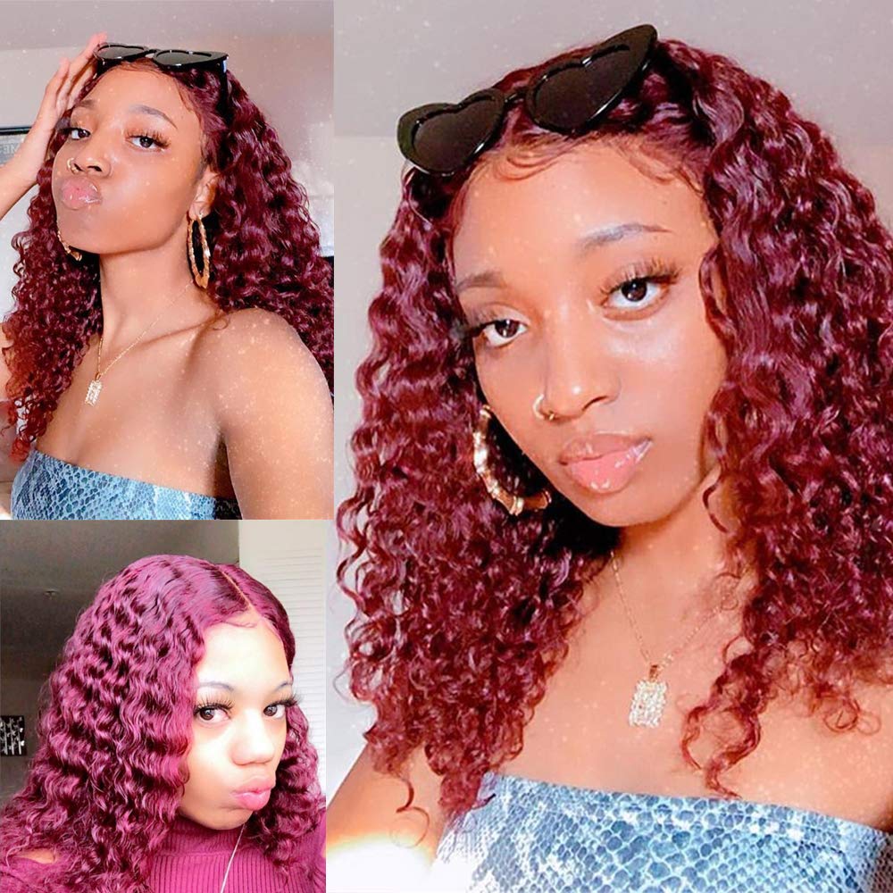 Wine Red Short Bob Hair Curly Wig