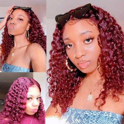 Wine Red Short Bob Hair Curly Wig