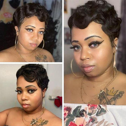 Black Pxied Cut Short Wave WChic Curly Wigs