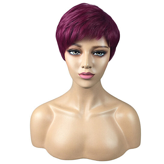 Wine Red Short Wig Pixie Straight Hair