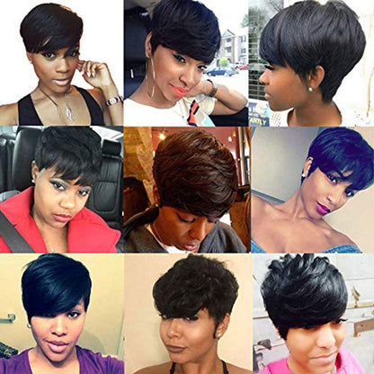 Pixed Cut Short Wig Black 4Inch Bob Straight Hair