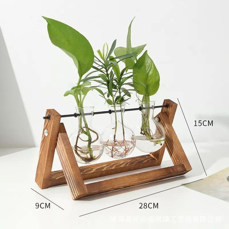 Glass Propagation Vase with A-Frame Wood Stand