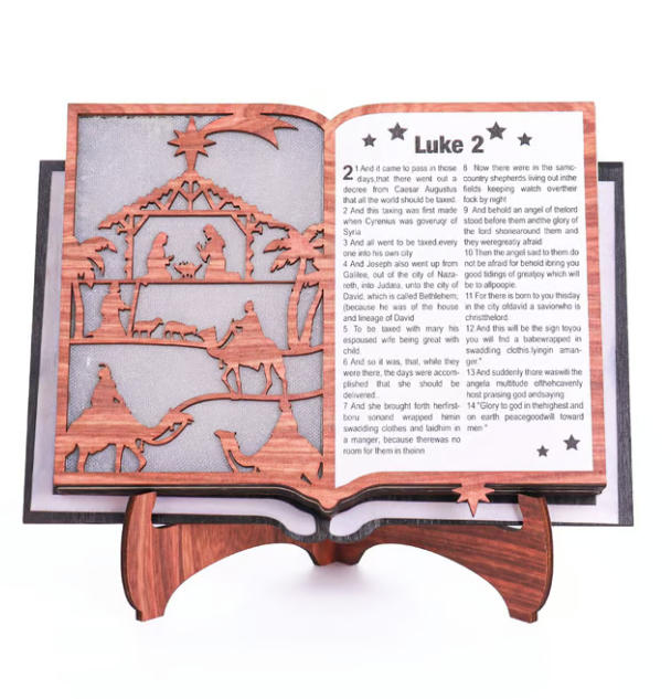 3D Wooden Nativity Scene Book Display With Light