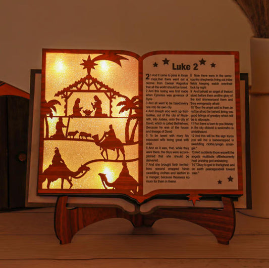 3D Wooden Nativity Scene Book Display With Light